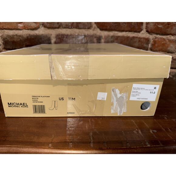 Michael Kors Frenchie Platform Bootie Suede Sz 11M Amber Brown Color New In Box - Picture 8 of 8